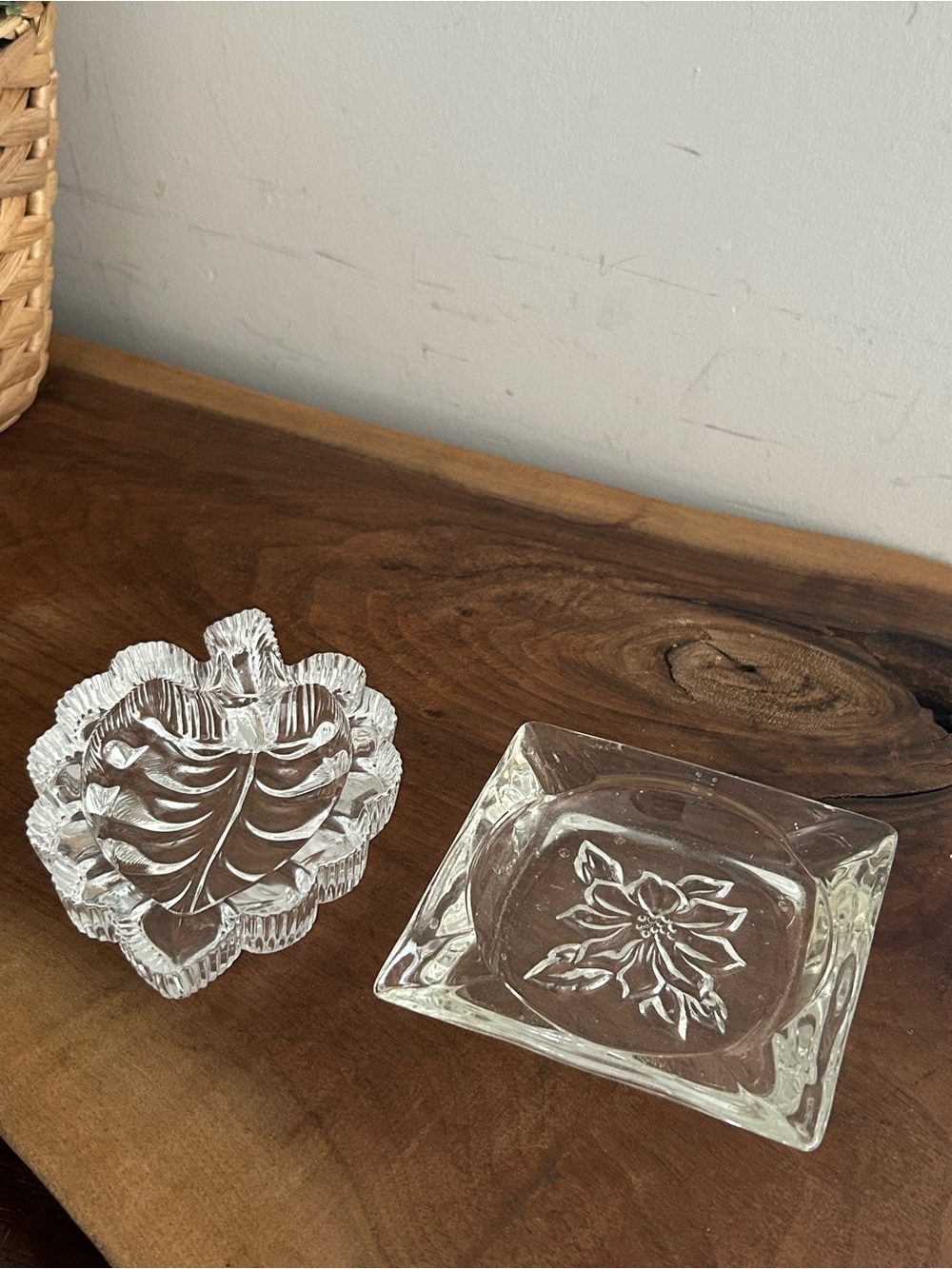 Crystal and Glass Trinket dishes Leaf Holiday Christmas Ashtrays
